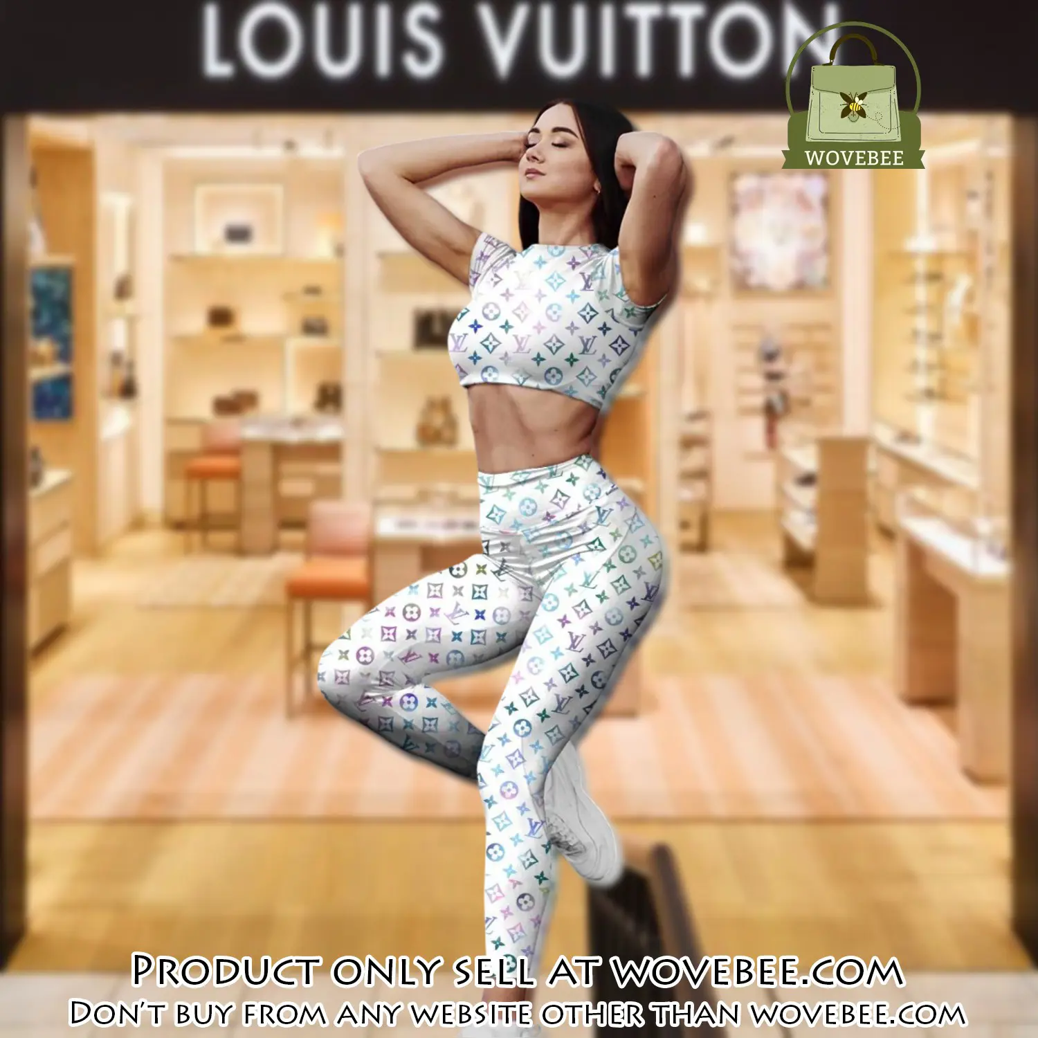 White louis vuitton sportwear combo luxury crop top tshirt and legging for women ctl1005 wvb0816932